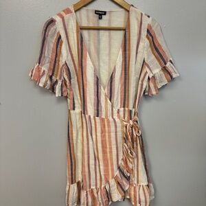 0224-4 Striped Ruffled Wrap dress